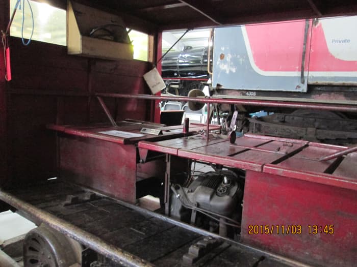 With the housing open, you can see the small motor. These vehicles could manage a maximum 20-30 mph and the crews wouldn't want to be held responsible for holding up traffic! (Locomotion, Shildon)