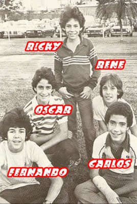 The 1979 lineup of Menudo, at this point Rene Farrait becomes the newest member of Menudo replacing Nefty Sallaberry.