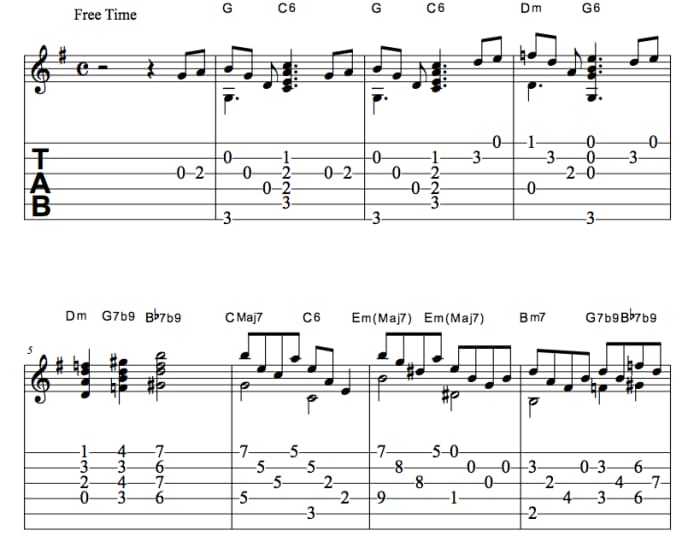 Jazz Guitar Lessons • God Bless the Child Chord Melody • Chord Chart ...