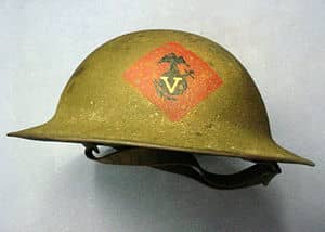 Brodie Helmet, British and later allied metal helmet, introduced in 1916, note the wide all around brim and simple structure