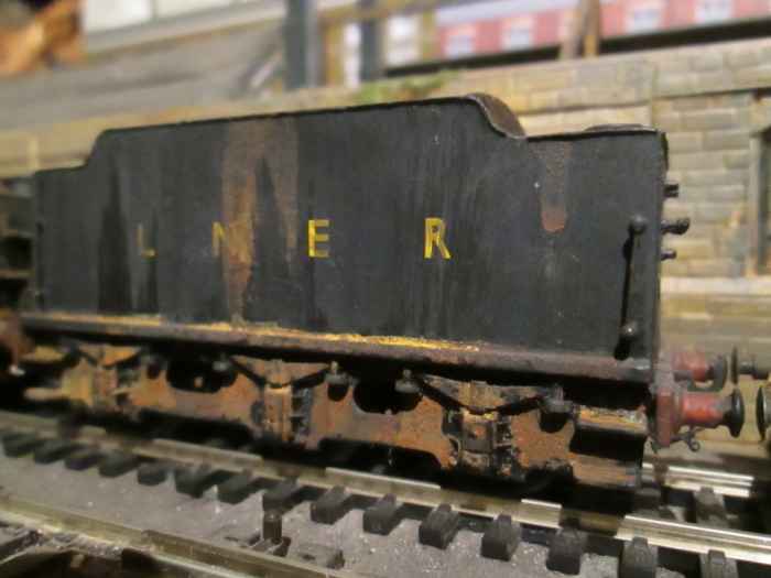 Close-up of one of the tenders in the view above - an etched brass kit-built tender bought loose for 'scenic' purposes and heavily weathered
