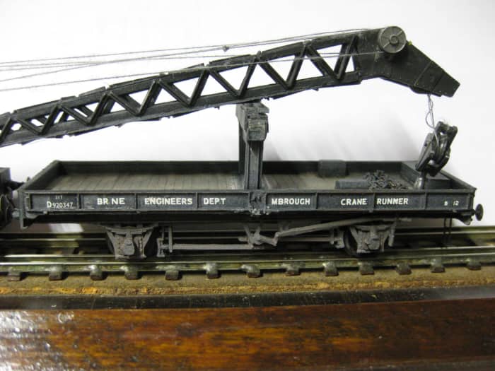 Detail: the crane runner, a former (Parkside) LNER plate wagon 'commandeered' for Departmental use by the North Riding District Engineer - (Middlesbrough Area) You can see the crane jib overhanging