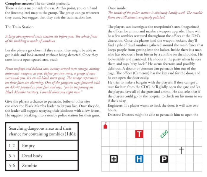 A shot of the script, complete with added home-made visuals, a rudimentary search table and poor grammar.