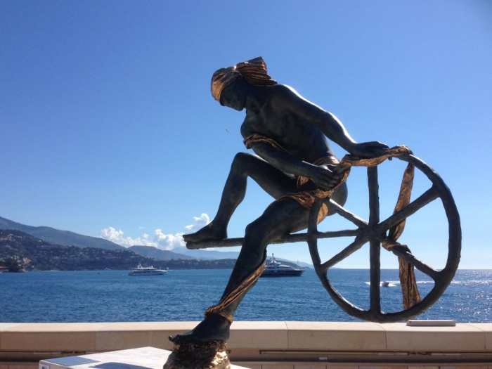 Looking out over the bay of Monte Carlo towards Cap Martin is Ulysses, a sculpture by Anna Chromy.