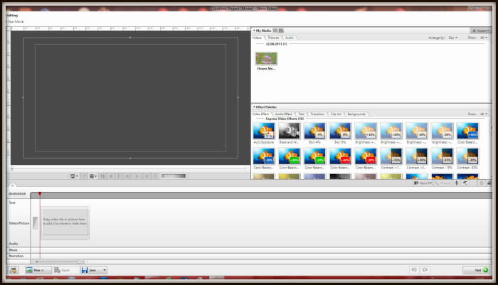 By default Nero 11 opens the Express editing page for simple editing. We will be using this editing option throughout the slideshow's creation.