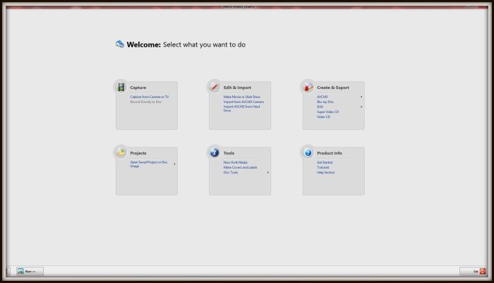 Opening dialogue. Once clicked and the program is running this list of options will be displayed. Looking to the Edit & Import section in the middle top of the picture we need to hover over and Left click 'Make Movie or Slideshow'