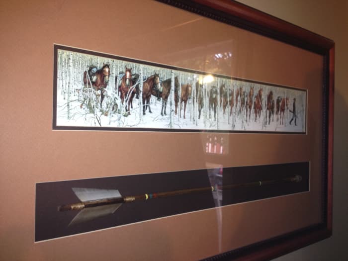 Doolittle's artwork can be framed to highlight its connection to nature. My copy of "Two Indian Horses" was matted with an arrow mounted below the print.