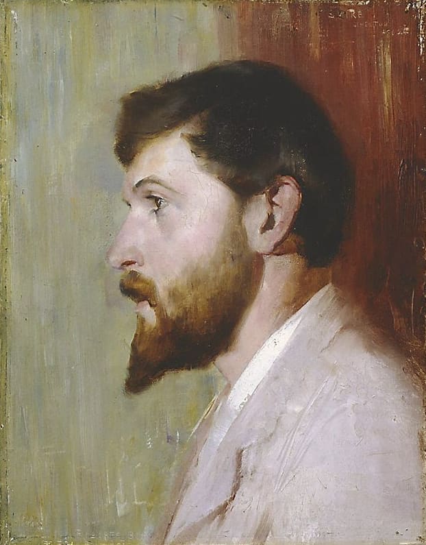 Smike Streeton age 24 (portrait of Arthur Streeton), painting, oil on canvas, 45.7 x 35.7cm by Tom Roberts