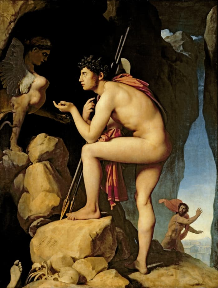 Oedipus - from the Greek mythological tale where the King Oedpius ends up sleeping with his mother (unknowingly) and then gauging his own eyes out.