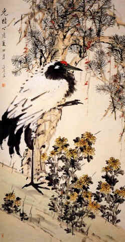 "Long Living Pine and Crane" by Xu Gu (1824-1896). This painting features a Red-Crowned Crane that nearly became the national bird of China.