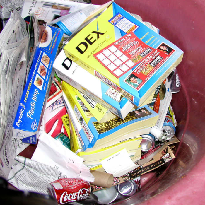 Alan took this photo of his recycling bin to lament the waste: "7 different phonebooks, a pile 22 inches high? I've not flipped through a paper phone book in 4 years."