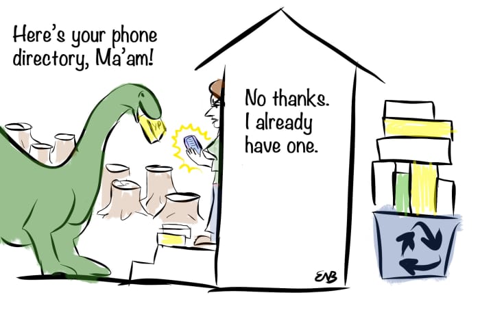 I drew this today after getting off the phone with AT&T to find out why it was ignoring the "opt out" program that has been listed on the cover of its directories for several years.