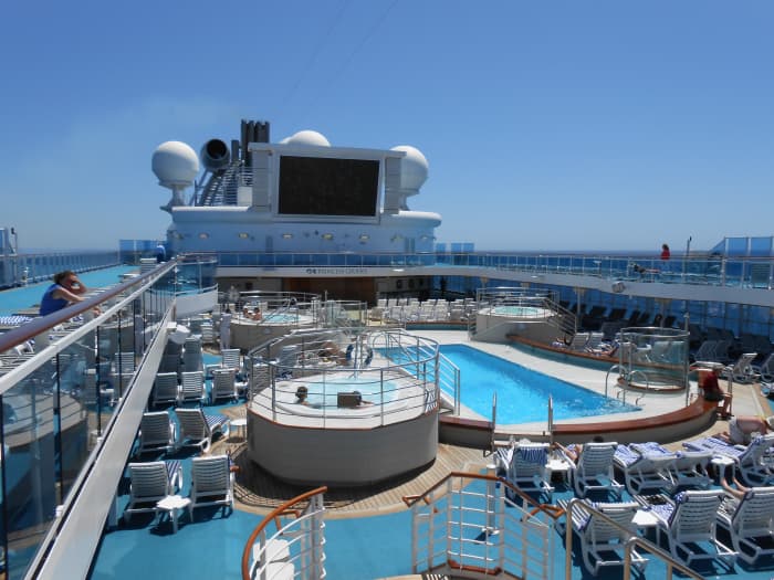 The pool, hot tub, and "under the stars " movie screen that provided me with much entertainment and relaxation during the cruise!