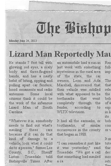 On Sunday June 23 , 2013 the Lizard Man Attacked Again According To The Newspaper Story On Monday June 24th, 2013. Has The Lizard Man Started His Attacks Again?