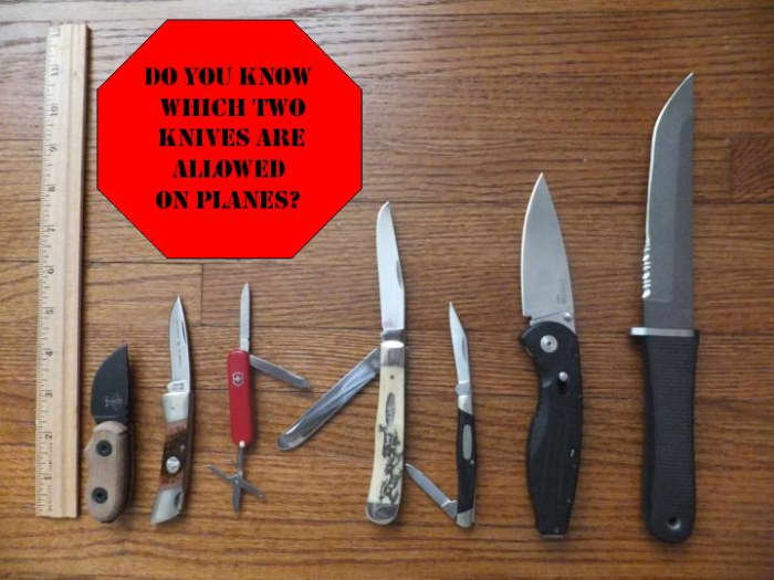 After new regulations take effect, the third (Victorinox Classic) and fifth (Buck 309) knife would be allowed within the cabin of a plane.