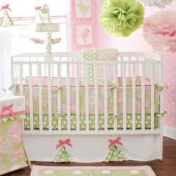 Image credit: Amazon.com. Baby Girl mini bedding crib set shown here and helpful, tissue paper pom pom how-to video is available below.