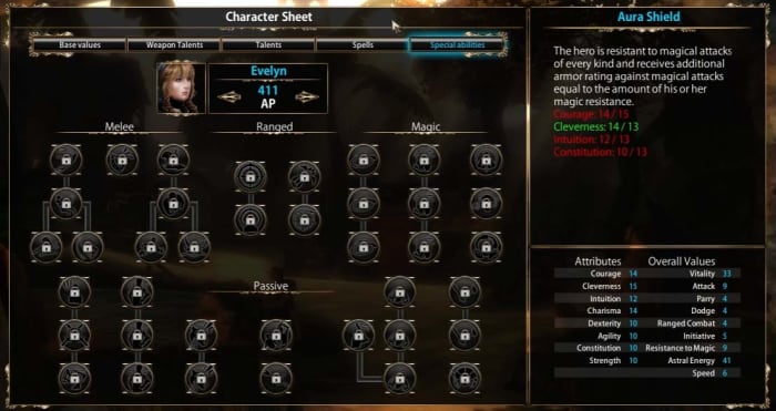 Use the AP to distribute the points into the special abilities, and then level up your character into melee, magic or ranged specialists.