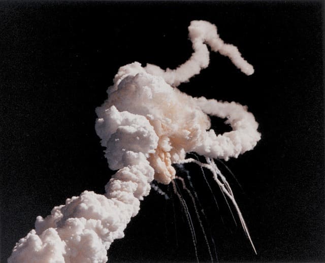 The explosion of the Challenger occurred at take off, right before our eyes.