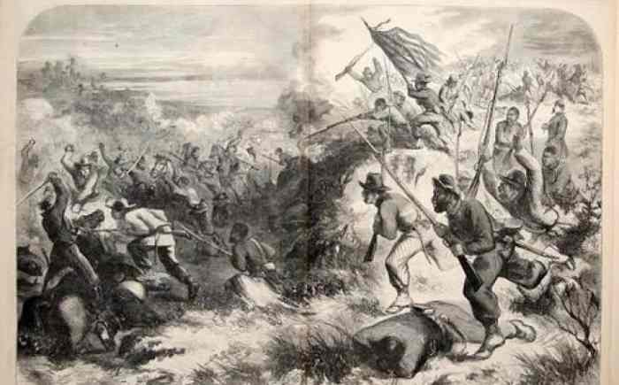 Sketch- Battle of Island Mound in MO, Oct 1862. This was the first known engagement in which Unionist colored troops took place