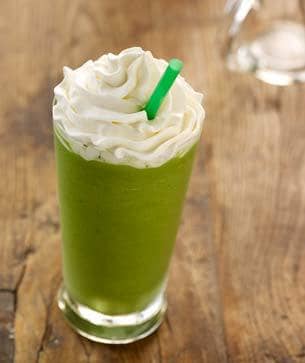 The very green Tazo Green Tea Frappuccino, which gets its unique color from the matcha powder that flavors it.