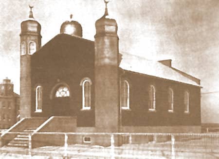 The Al-Rashid Mosque at its opening in 1938. This Edmonton mosque just missed being the first "Little Mosque on the Prairies" (North America) and was moved to its current location at Fort Edmonton Park in 1991.