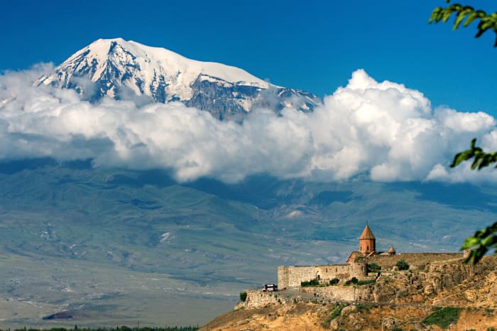A view of Mount Ararat in Turkey (as seen from Armenia with the Khor Virap Monastery).
