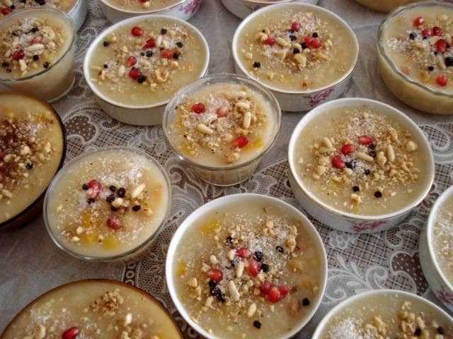 Noah's pudding in bowls ready to be shared - the significance of celebrating Asure Day.