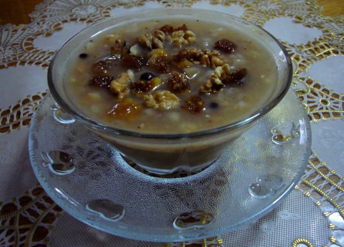 An individual serving of Turkish asure with more than 15 healthy ingredients - the one I prepared and shared with friends and family this year.