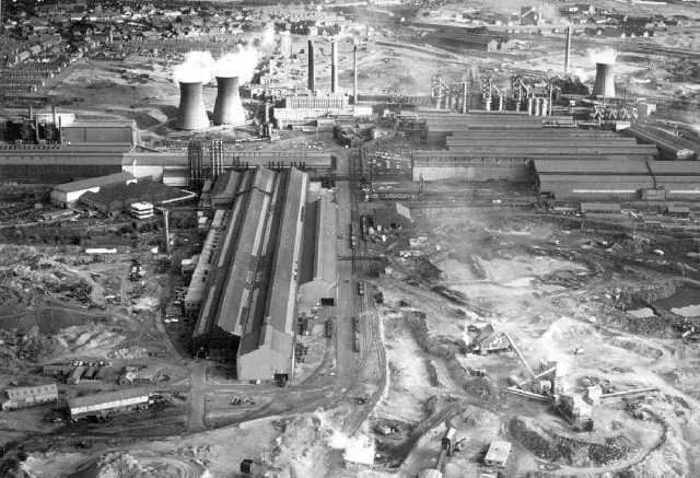 Aerial view of Consett works 1975 - the shadow of closure moved close. Costs were high, profit low