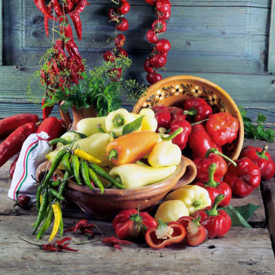 Paprika (spice made from peppers) is the most iconic of Hungarian flavors. It is the basis for this famous chicken dish.