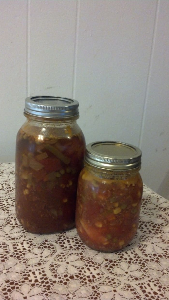 Can quarts for family use, and pints or cup size jars for individual portions. My husband takes these on the road when he is driving a truck.