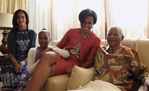 First Lady Michelle Obama and daughters met Nelson Mandela at his home in South Africa June 21, 2011