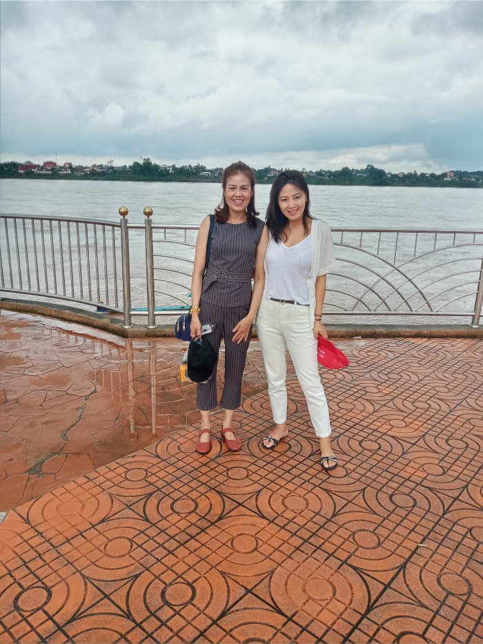The author's wife (left) and a friend enjoying a walk on the Nong Khai Mekhong Riverside Promenade.