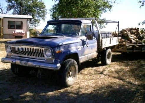 The 1976 flatbed Jeep, helping with everyday business--sometimes sheet metal construction, but today, firewood.