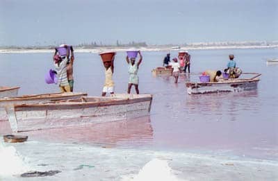Lac Rose in Senegal is pink, and is mined for its salt.