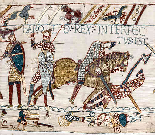 The Bayeux Tapestry. Date: 1070's. The Death of King Harold at the Battle of Hastings.