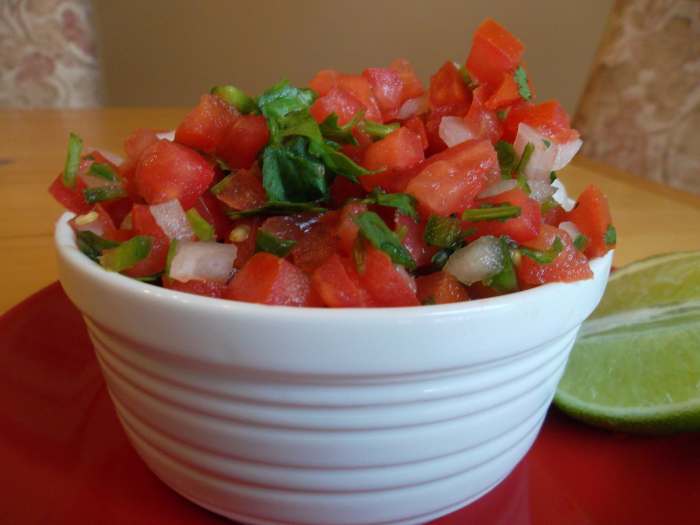 I made Salsa Mexicana, or pico de gallo, from the Epicurious Overview & Salsas class.