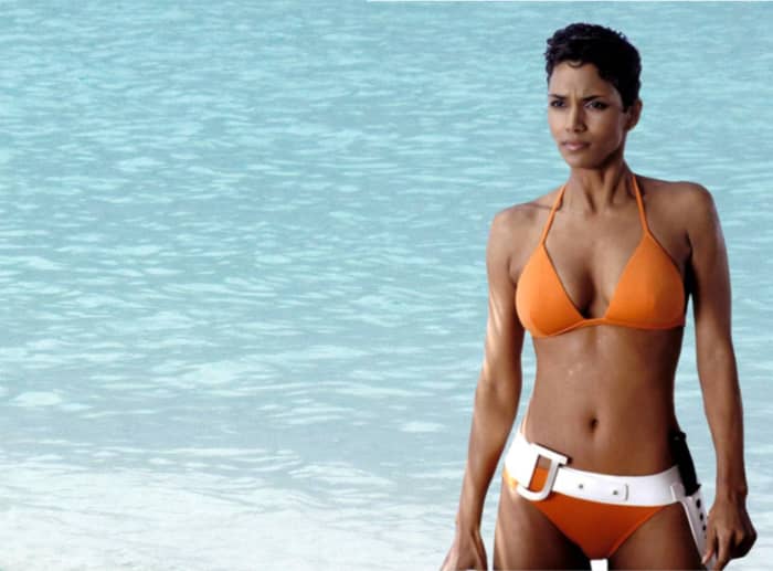 Halle Berry in Die Another Day (2002) and it looks like the bathing suit design has never died.