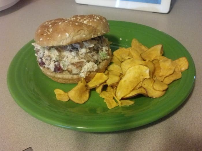 Pair the sandwich with sweet potato chips and a sliced apple, for a healthier option than normal potato chips.