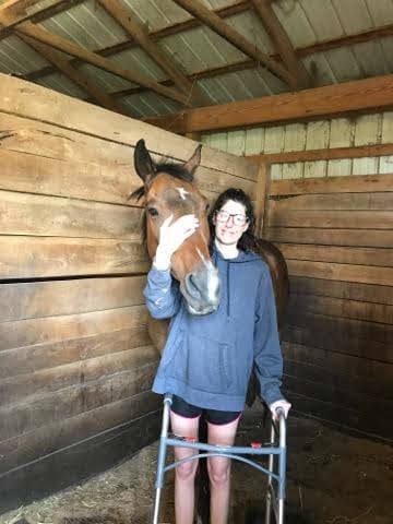 The first time I made it out to the barn to see my horse, using my walker. It was pretty emotional, a personal triumph.