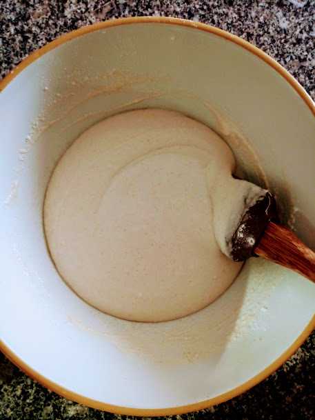 Leaven evening of mixing with sourdough starter