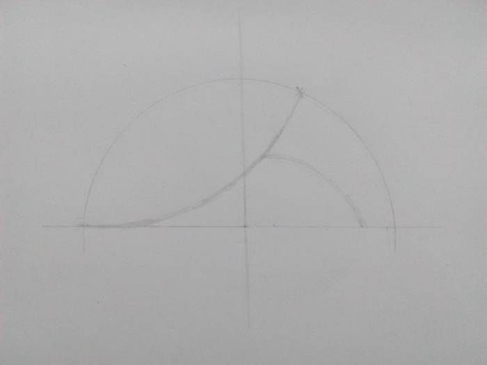 Step 3: Draw another arc which starts on the previous arc and ends little behind the other end of the semicircle.