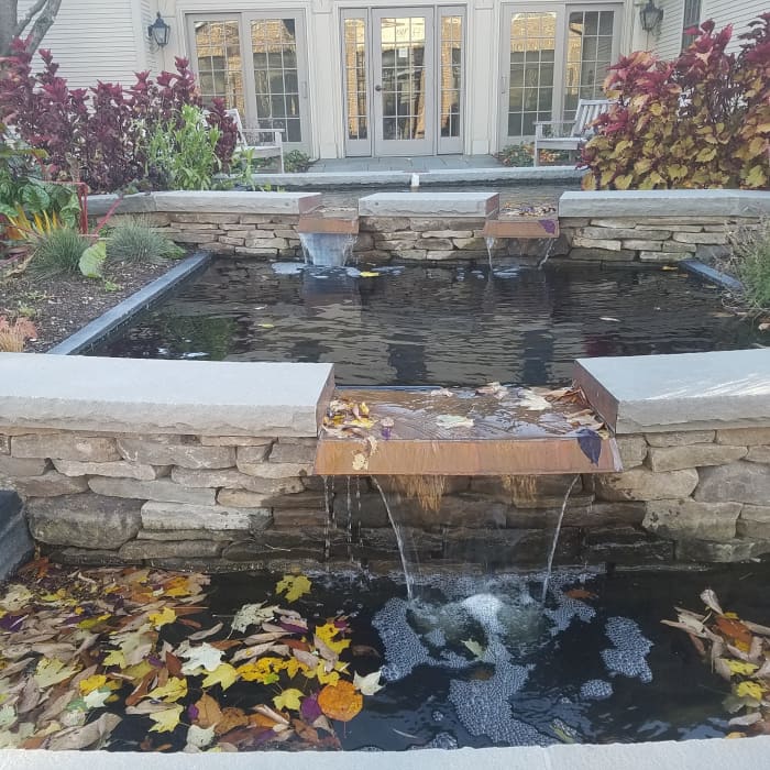 A burbling, splashing water fountain has the power to enchant. This one is at our local botanical garden.