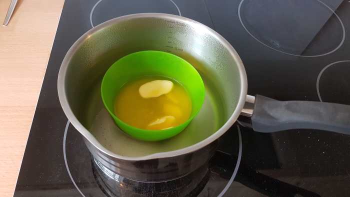 This is the best way to melt butter for the mixture. Just remember to use a dishwasher safe plastic bowl or a glass bowl, which is even better.
