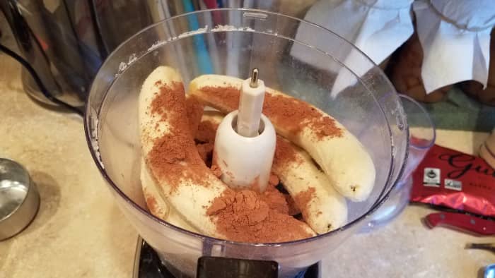 Then came my pie filling. I poured all of my ingredients into the bowl of my food processor and mixed until creamy.