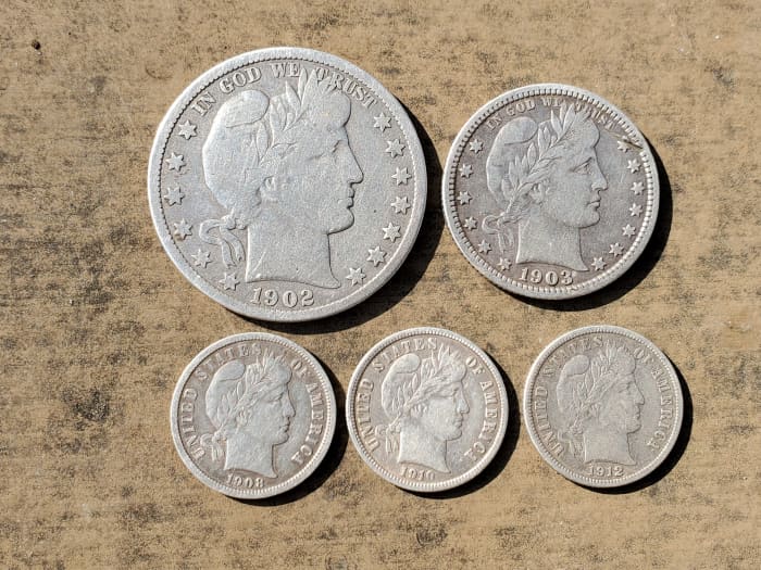 I found these silver Barber coins metal detecting old homes and curb strips. The dates range from 1902 to 1912.