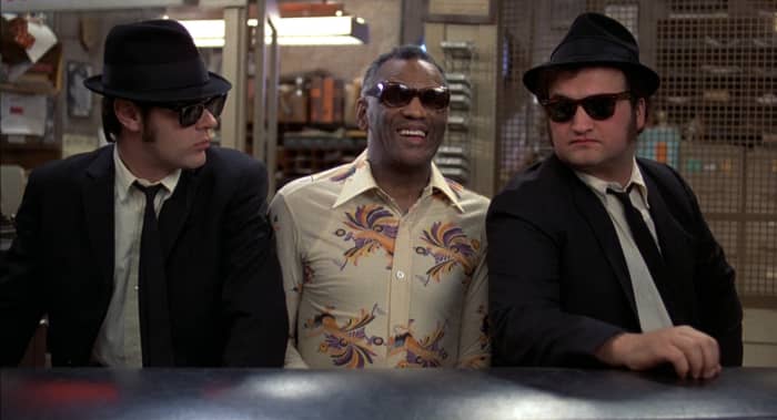 The film is packed with star-studded cameos from the likes of James Brown, John Lee Hooker, Aretha Franklin and Ray Charles (centre), among others.