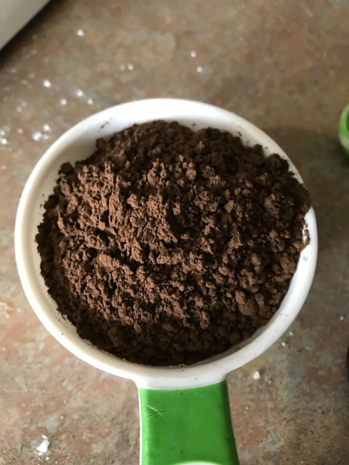 I use just plain old cocoa powder in most of my recipes. In this case you can use either standard cocoa powder or dark cocoa powder - I like them both. The cake in these photos was make with Hershey's Ultimate Dark, but any good cocoa powder works.