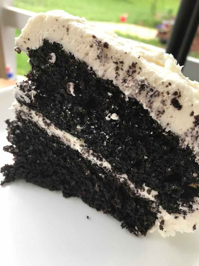 Ok - this piece is huge. My fifteen year old cut it and he'll eat an entire cake by himself if I'd let him. But I have to say - this is the kind of cake you WANT a big piece of, so knock yourself out!