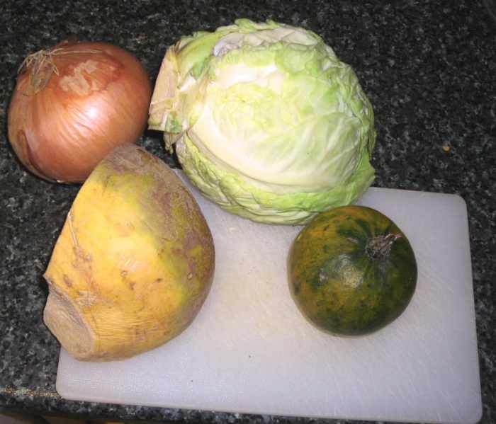 Cabbage, swede and gem squash